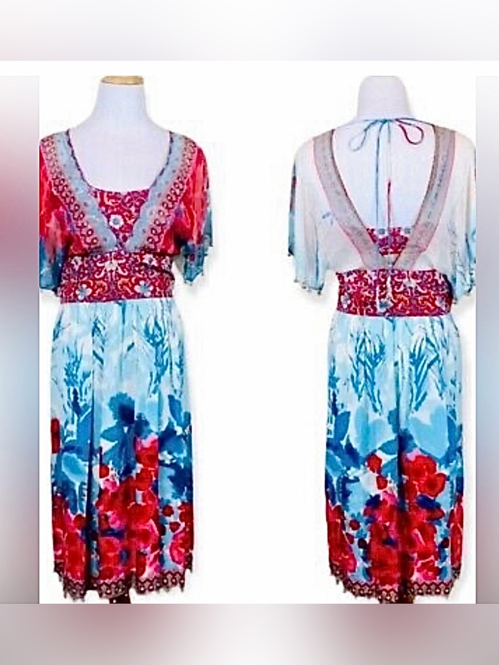 NEW PLENTY TRACY REESE VTG Y2K ANTHROPOLOGIE BOHO Silk Floral Mixed Print Dress